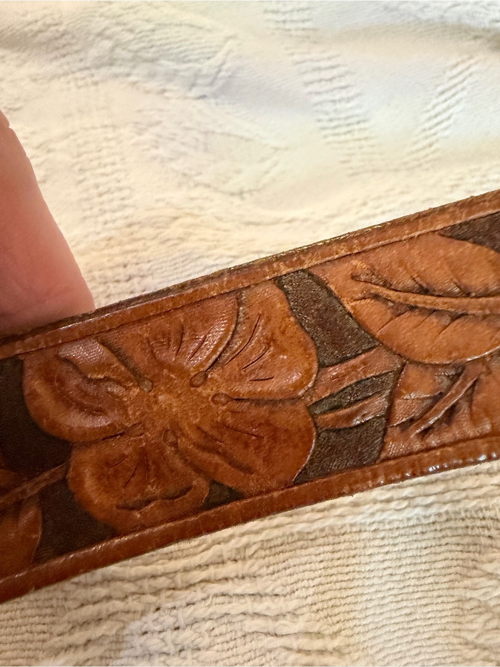 Vintage western tooled belt HIBCO 10k Sterling Silver Buckle Set carved leather - Picture 9 of 14